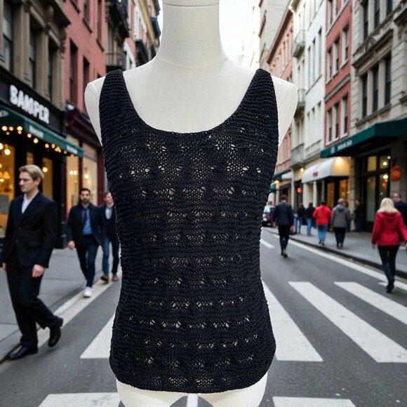 Sigrid Olsen Silk Hand Knit Tank Top Medium Boho Cottagecore Artsy Black - Picture 1 of 9
